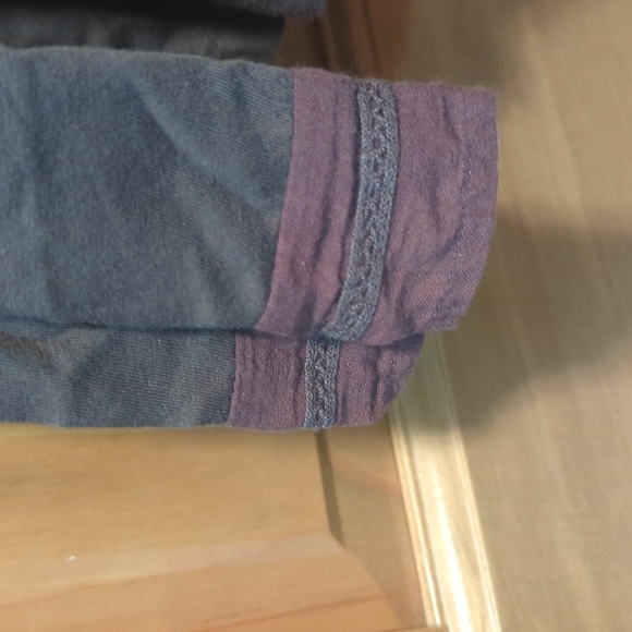 100% Organic XL Brown Long Sleeve T Linen like panel, thin crochet details++ - Picture 4 of 5